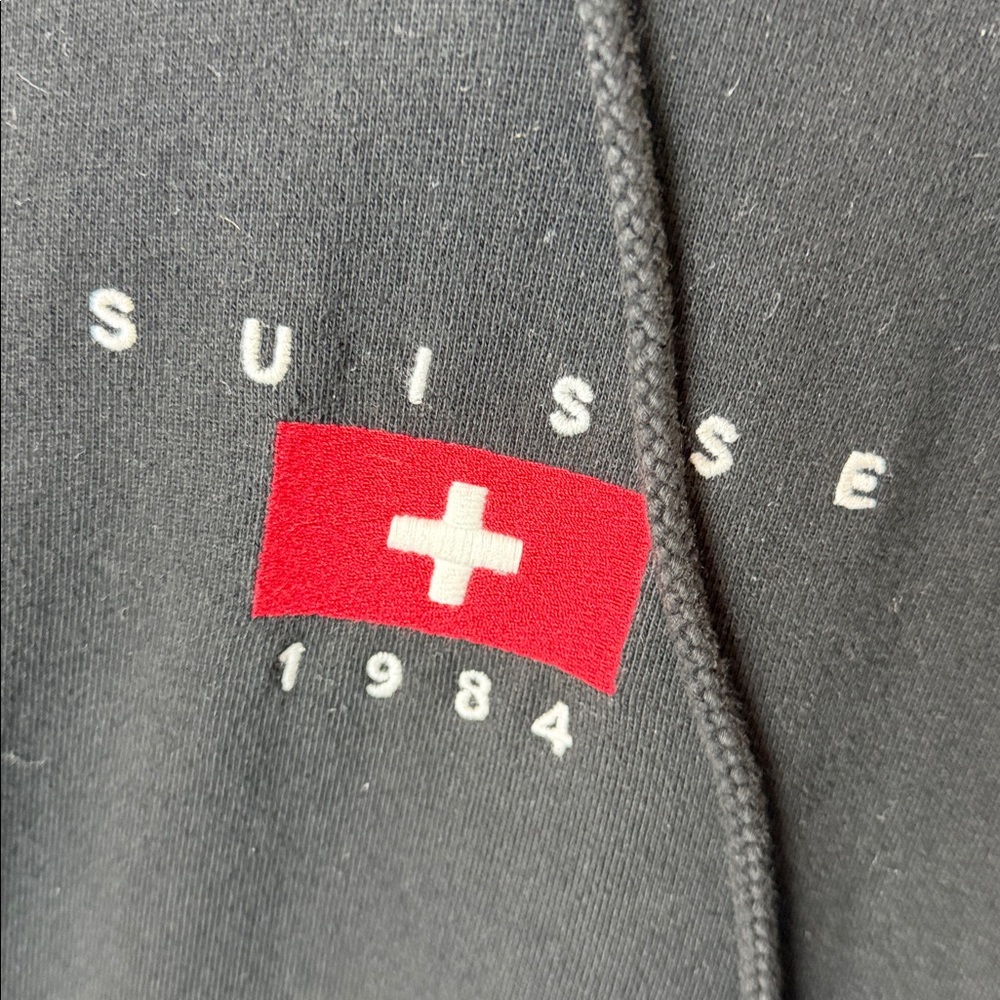Brandy Melville Black Hoodie with Swiss Flag Design Embroidered Oversized B.M. - Picture 3 of 8
